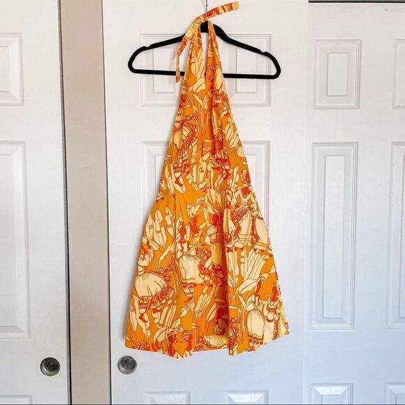 SALE!Vintage Ruth Clarage Jamaican Hand Printed Halter Mini Dress Orange - Picture 7 of 10